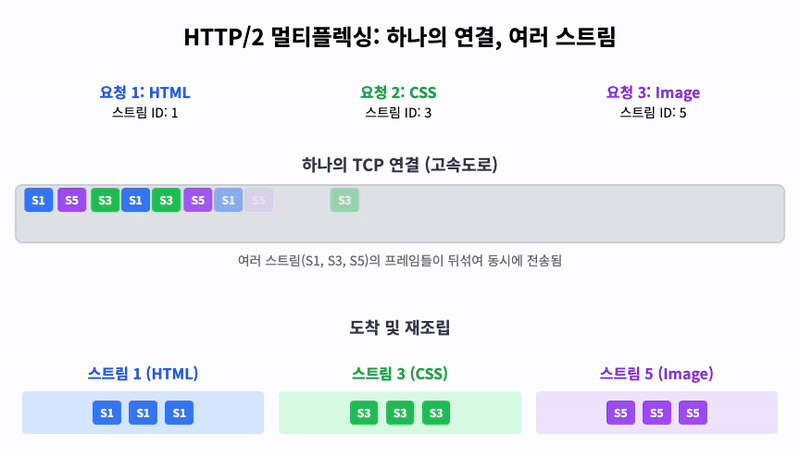 HTTP/2 멀티플렉싱 애니메이션